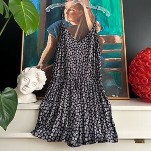 H&M Blue and White V Neck Romper with Side Pockets S